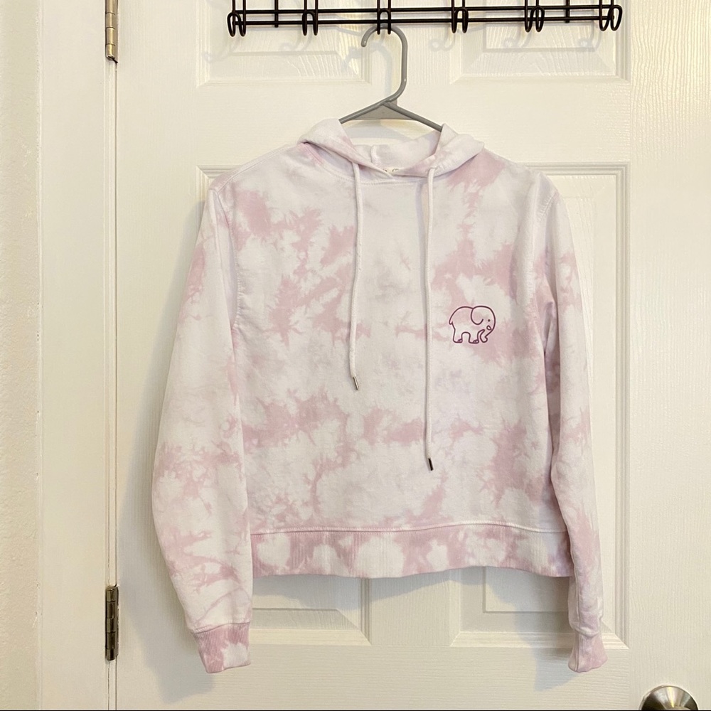 Ivory Ella Tie Dye White Cropped Sweatshirt Hoodie